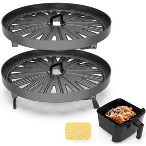 2 Pack 7.75" Air Fryer Tray Steel Rack Even Heating No Flip Dishwasher Safe Pan